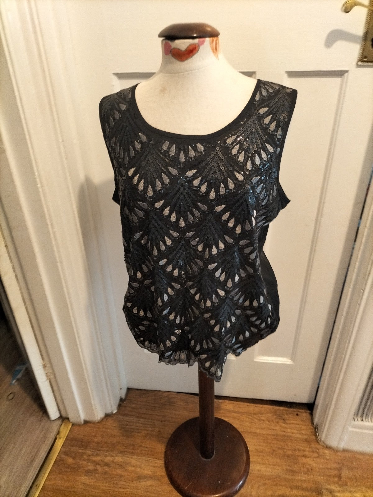 Ladies Apricot Size 16 Black Sequined Sleeveless Blouse