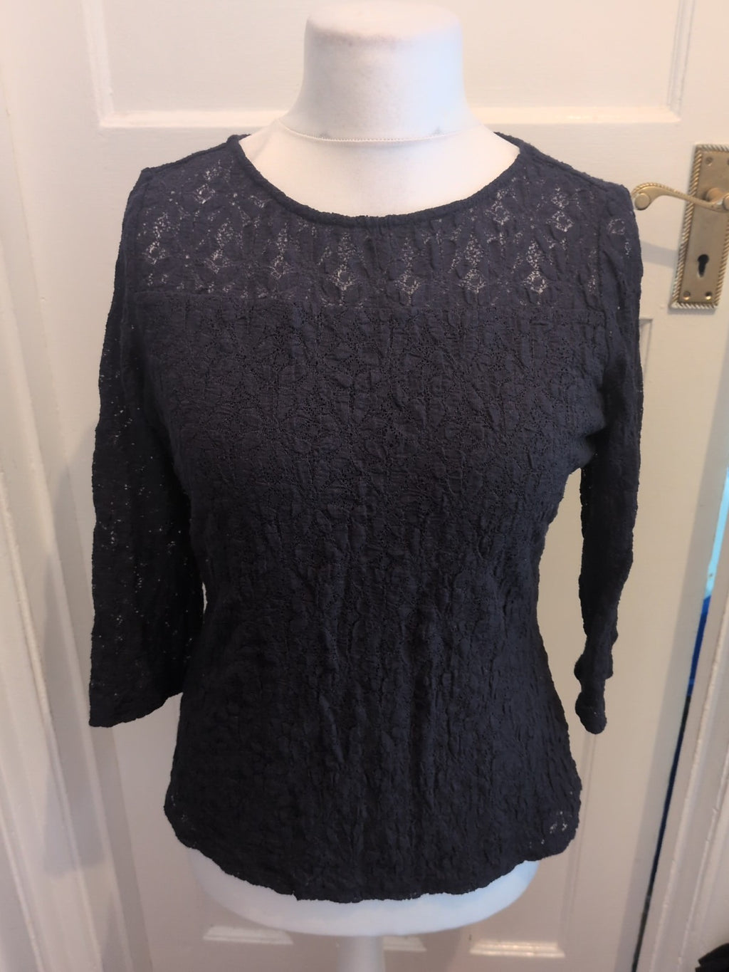 Bonmarche 14 Black Floral Lace Long Sleeve Blouse