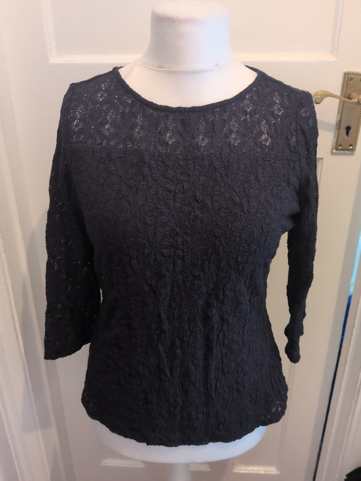 Bonmarche 14 Black Floral Lace Long Sleeve Blouse