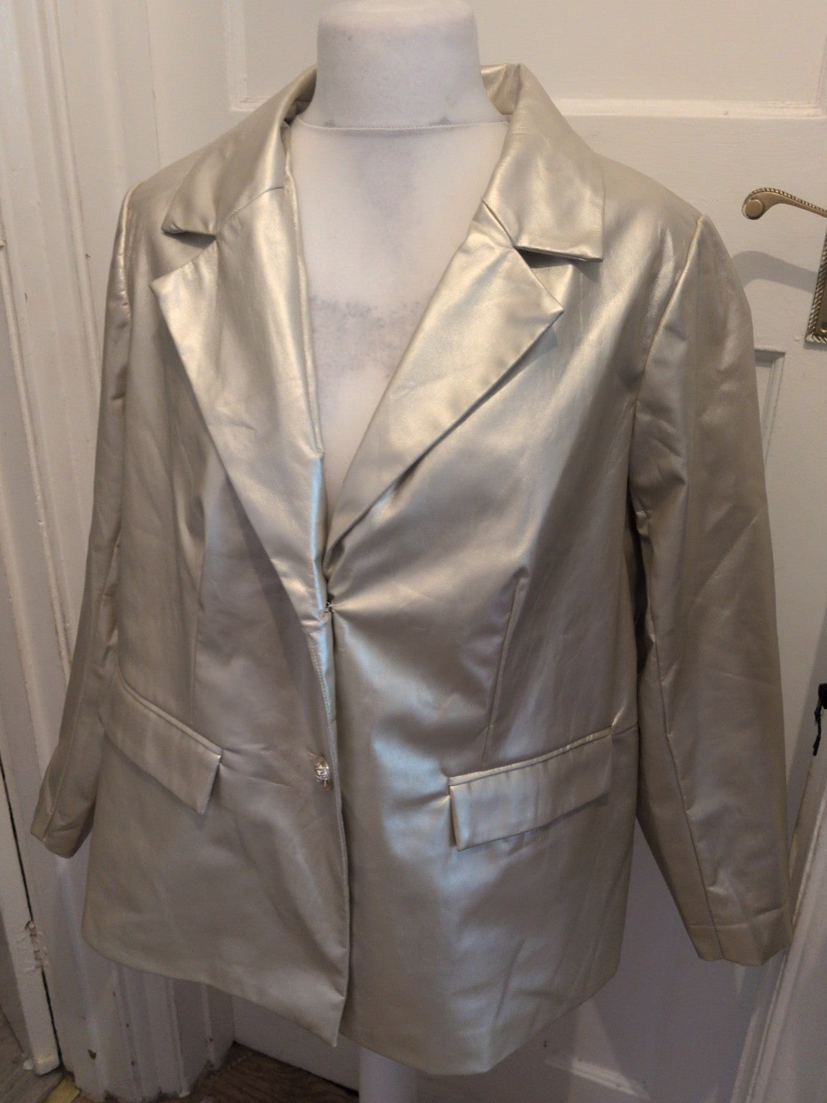 Shein Curve 2XL Shiny Beige/Cream Lined Blazer Padded