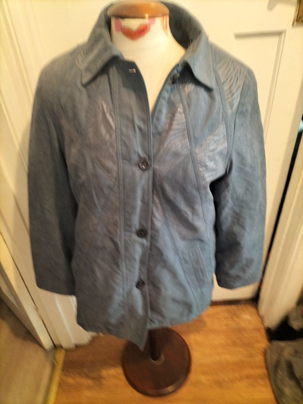 Ladies Barbara Lebek Size 10 Pastel Blue Lined Zip Through Coat
