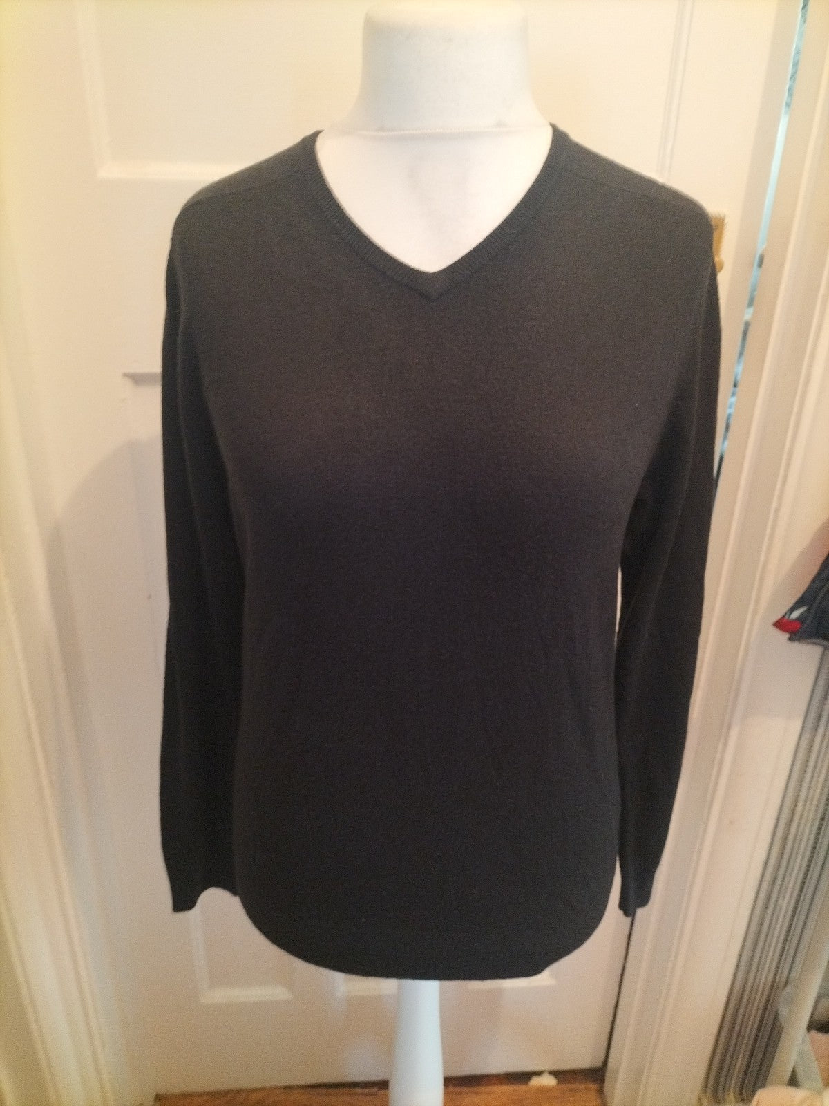 Mens Marks And Spencer Size Small Black V-neck Long Sleeve Jumper