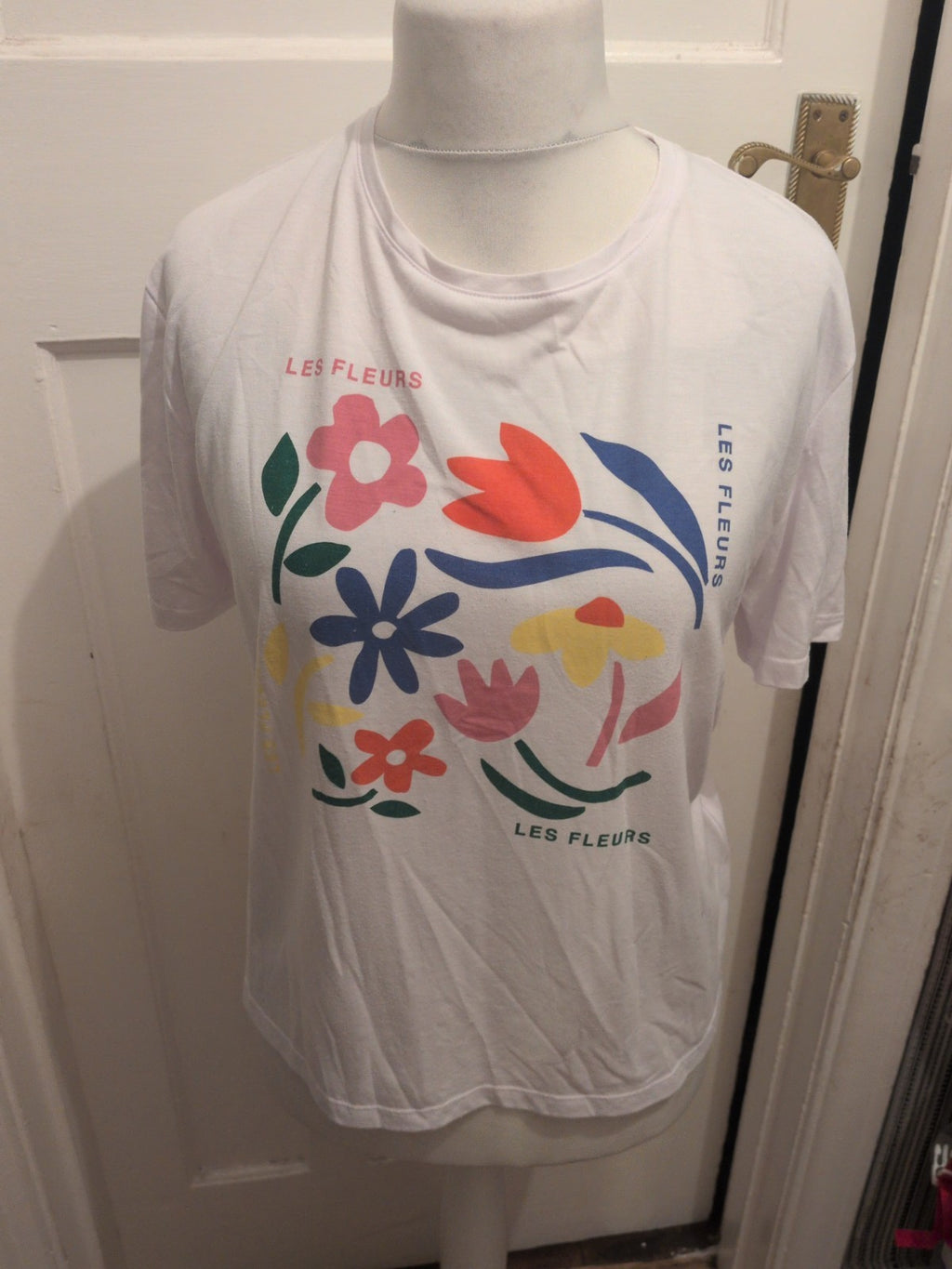 Ladies Marks And Spencer Size 16 Short Sleeve Print Relaxed T-shirt Crew Neck