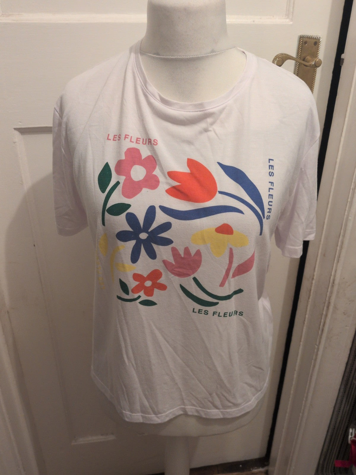 Ladies Marks And Spencer Size 16 Short Sleeve Print Relaxed T-shirt Crew Neck