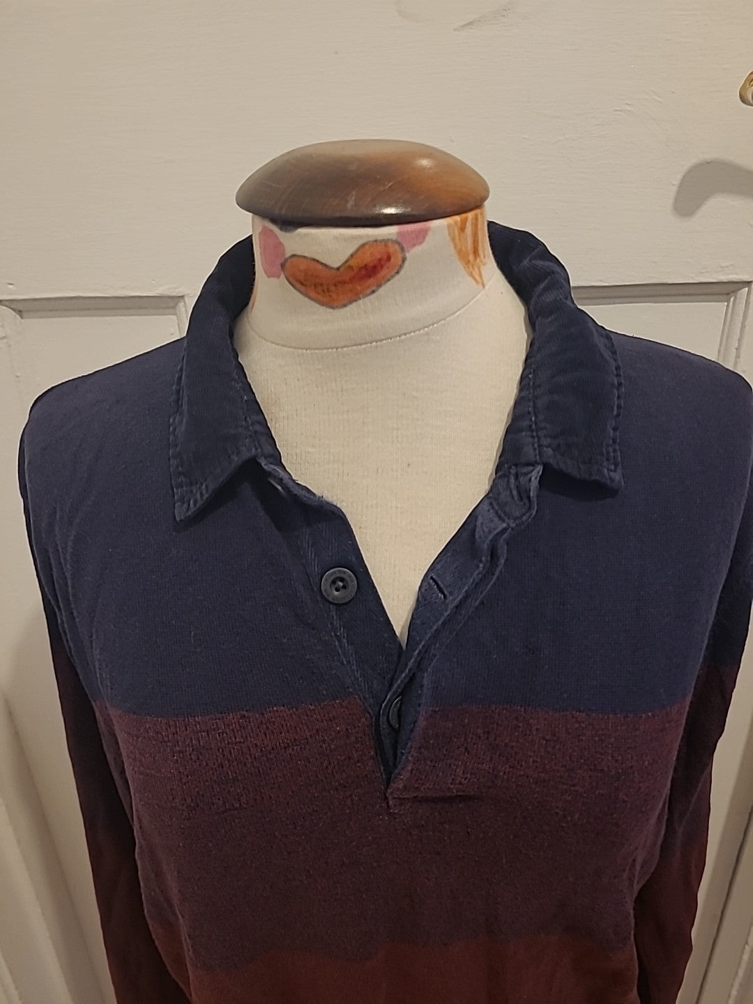 Mens Atlantic Bay Size Medium Navy/Purple Long Sleeved Polo