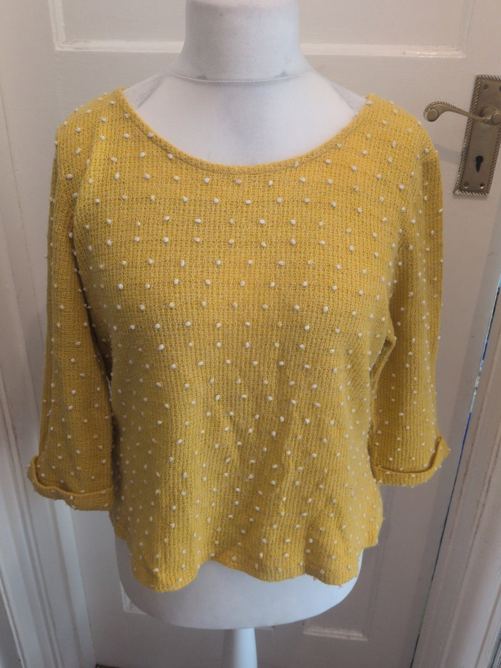 Izabel London 14 Yellow And White 3/4 Sleeve Jumper