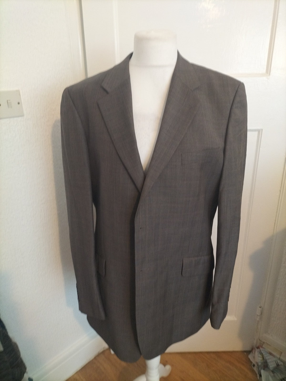 Mens Fellini Size 44L Brown Pinstripe Tuxedo Jacket