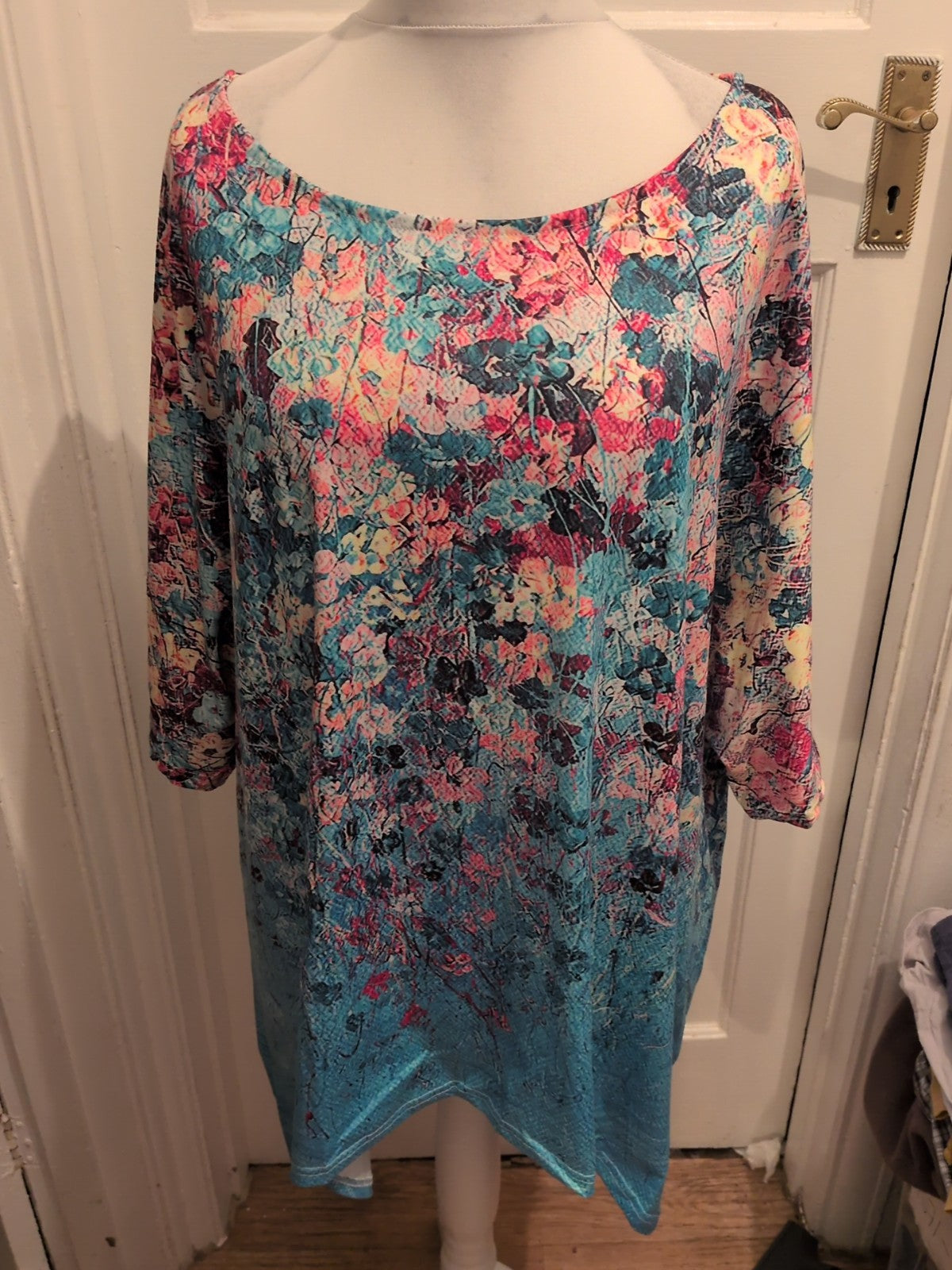 4XL Aqua Floral Short Sleeve Blouse