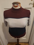 Ladies Olive Size Small Purple White Navy Short Sleeved Jumper