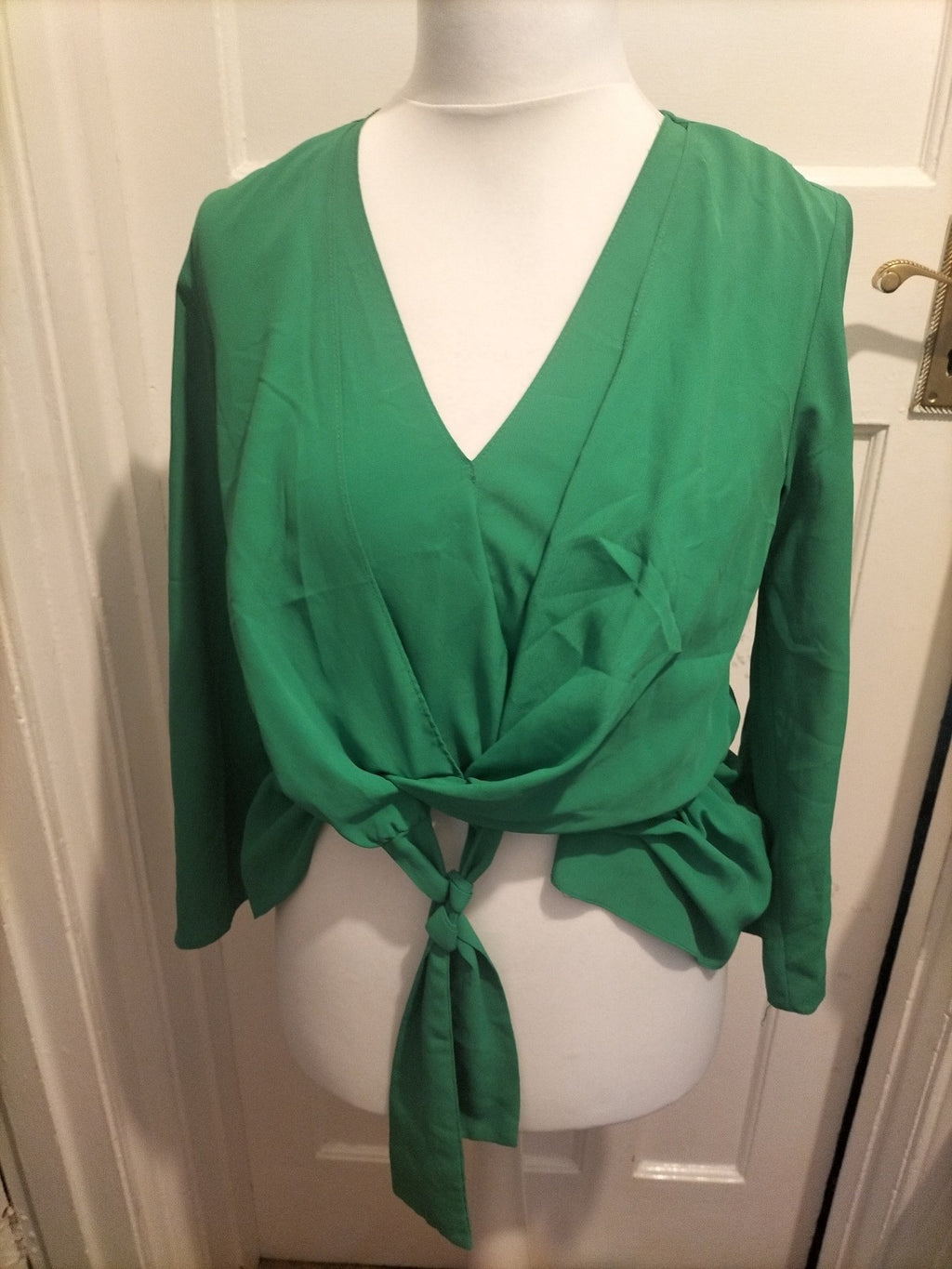 Ladies Topshop Size 10 Green Long Sleeve Blouse