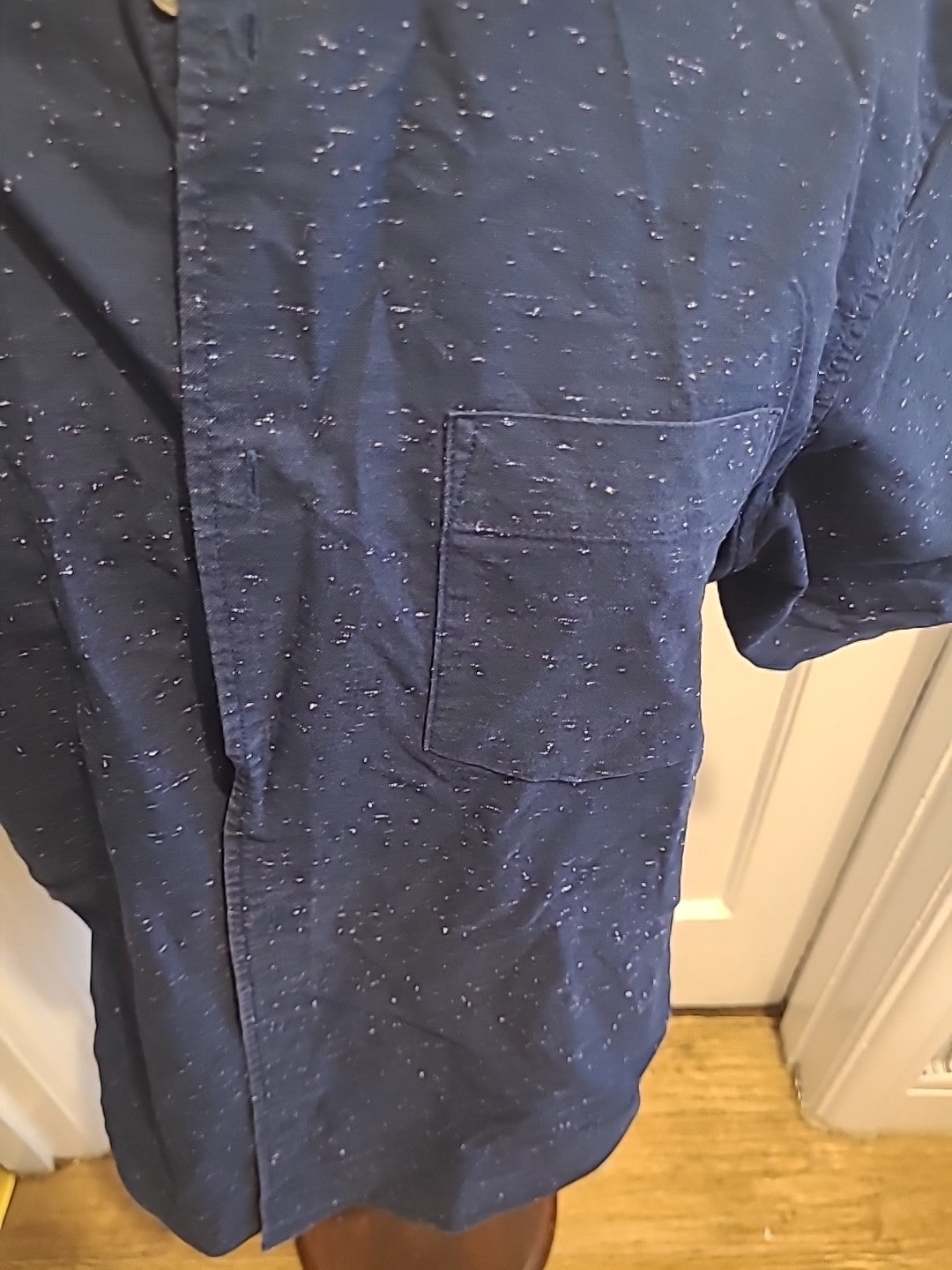 Mens Marks And Spencer Size Medium Laundered Oxford Navy White Short Sleeved...