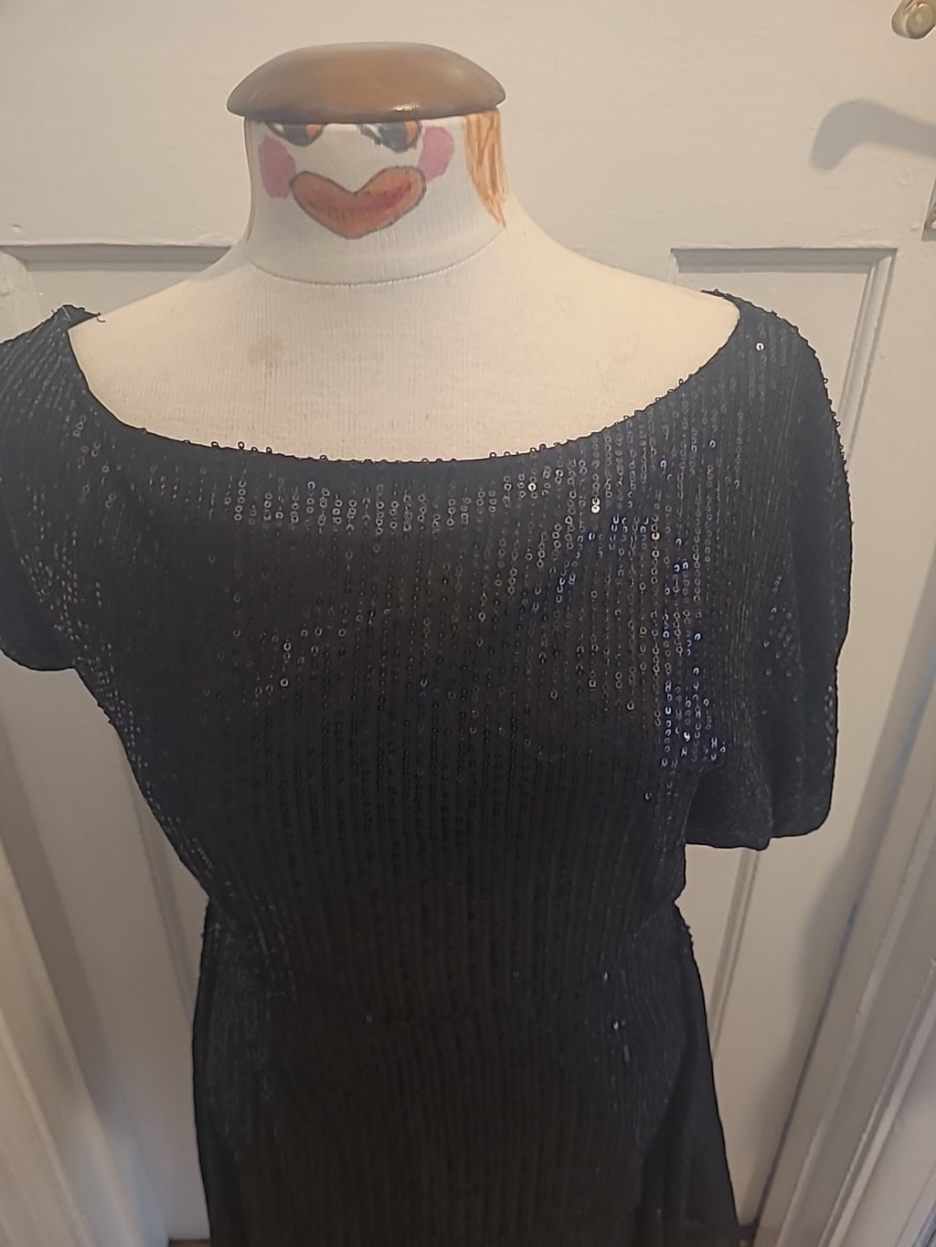 Ladies Size Large Black Glitter Short Sleeved Dress