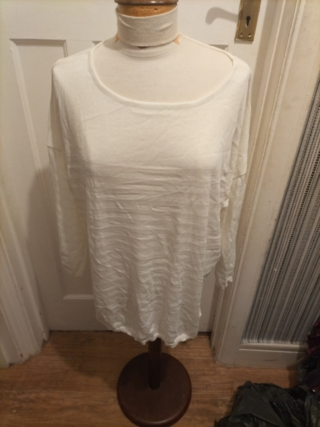 Ladies Skylo Size L/XL White Striped Long Sleeved Blouse