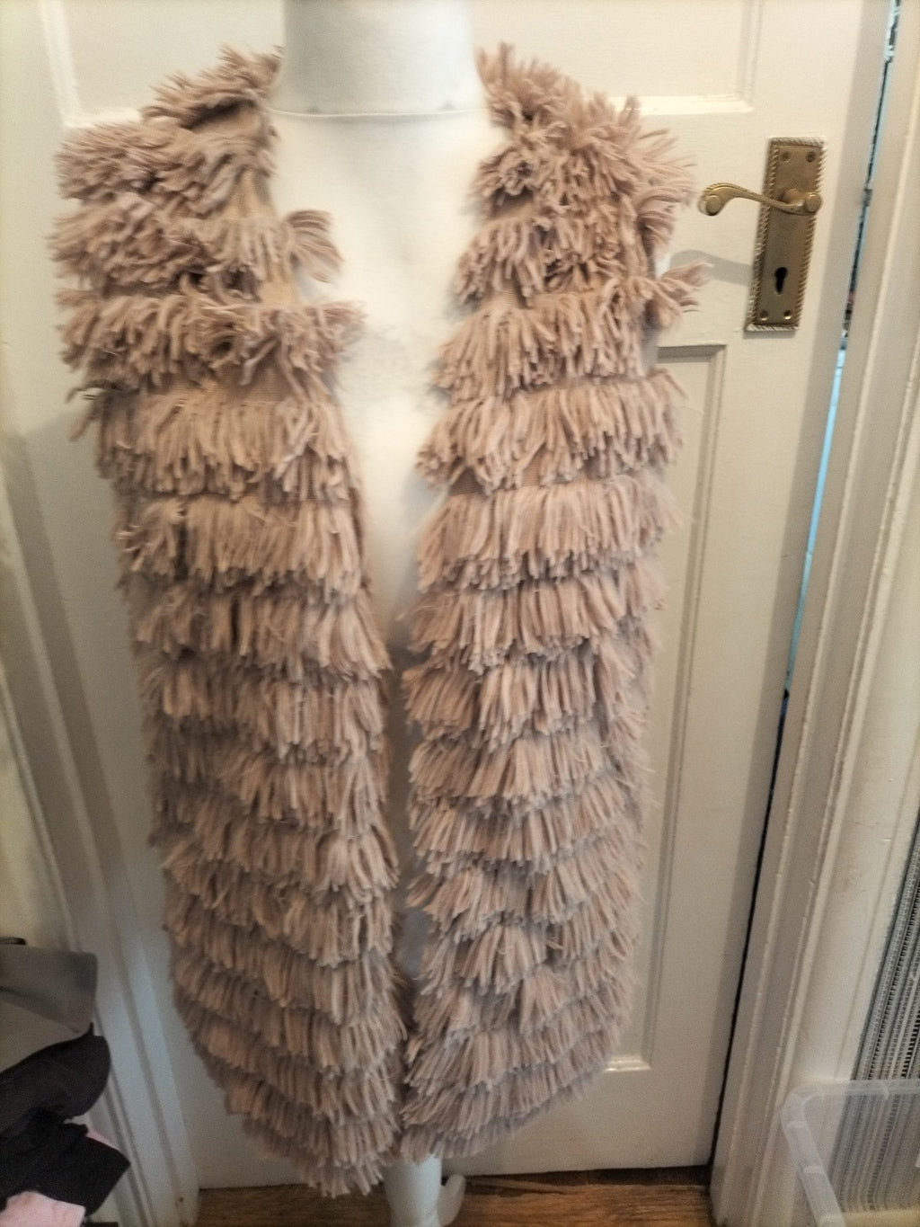 Ladies Papaya Size 12 Pale Brown Lined Fluffy Sleeveless Cardigan
