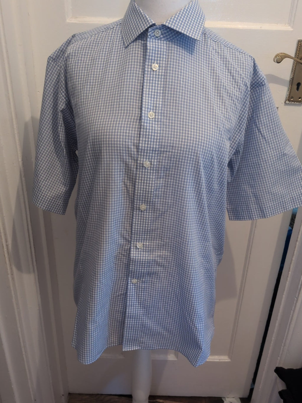 Dehavilland 16.5 Blue Check Short Sleeve Shirt