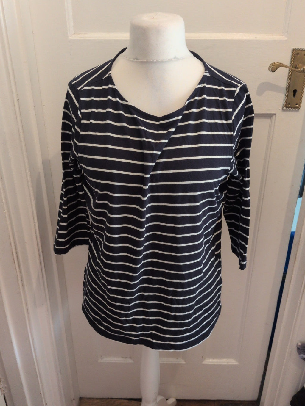 C&A Large Navy Stripe 3/4 Sleeve T-shirt