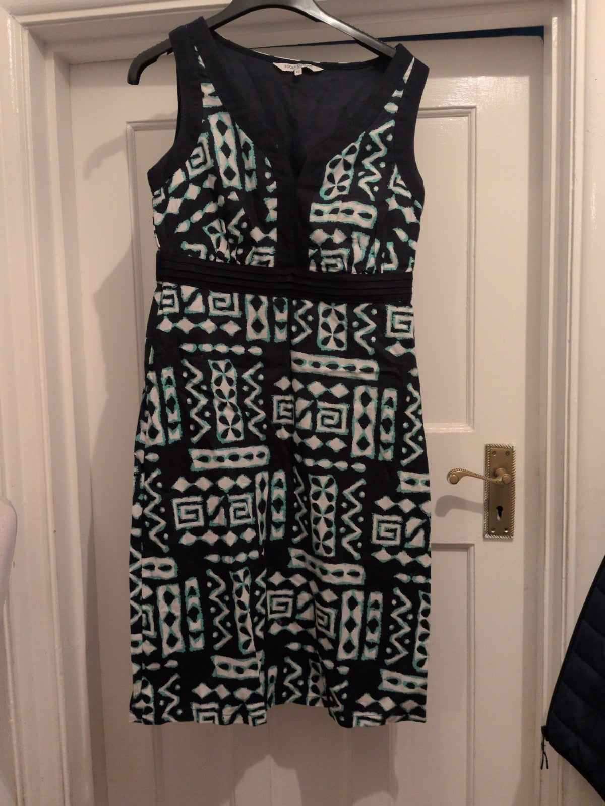 Debenhams 10 Navy Turquoise And White Sleeveless Dress