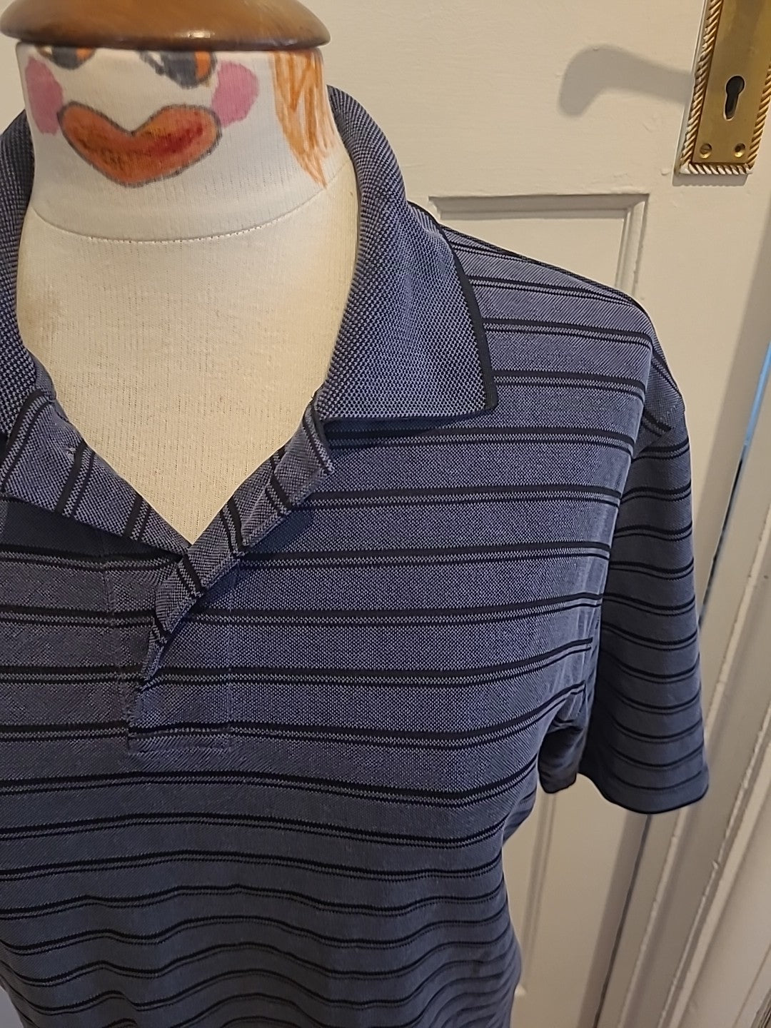 Mens Blue Harbour Golf Size Small Navy Striped Short Sleeved Polo