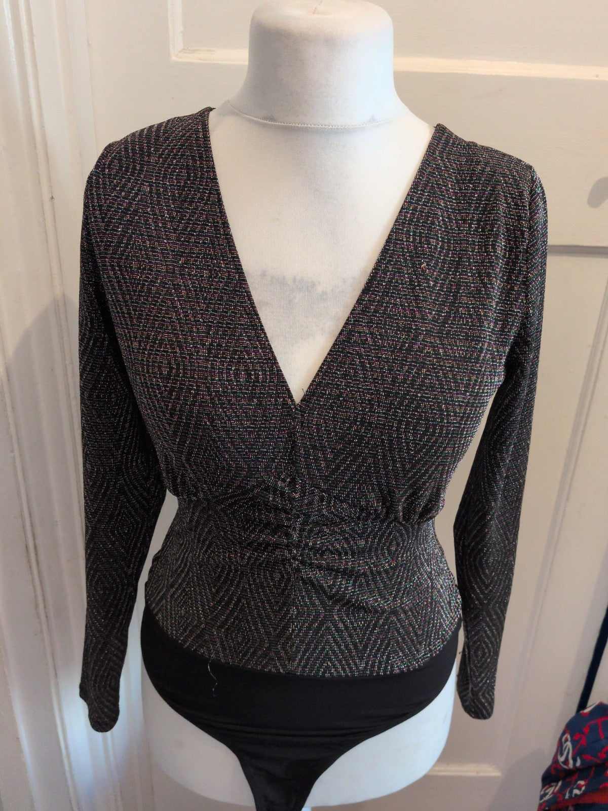 Ladies Very Size 10 Multi Glitter Sparkle Long Sleeve Bodysuit