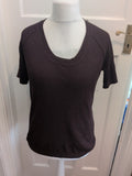 Kabi XL Dark Brown Ribbed Short Sleeve Top