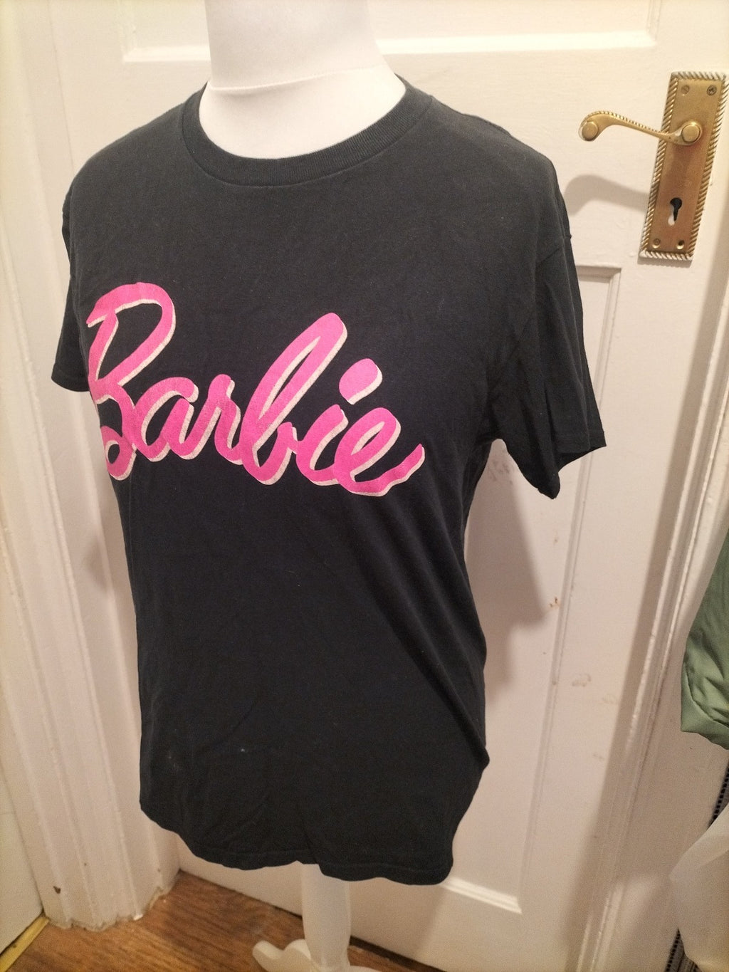 Ladies Barbie Size 10 Black And Pink Tshirt