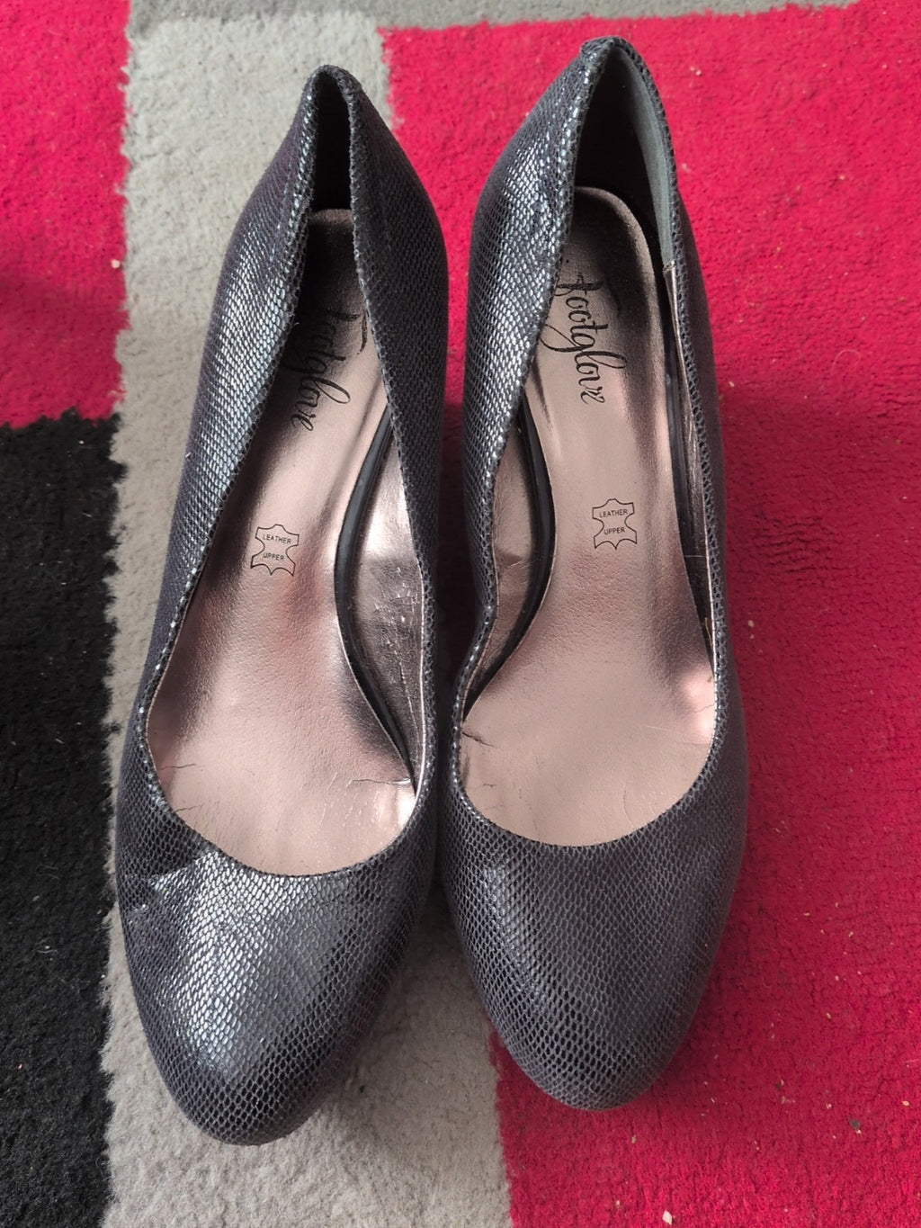 Footglove UK 6 Upper Leather Charcoal Heeled Shoes