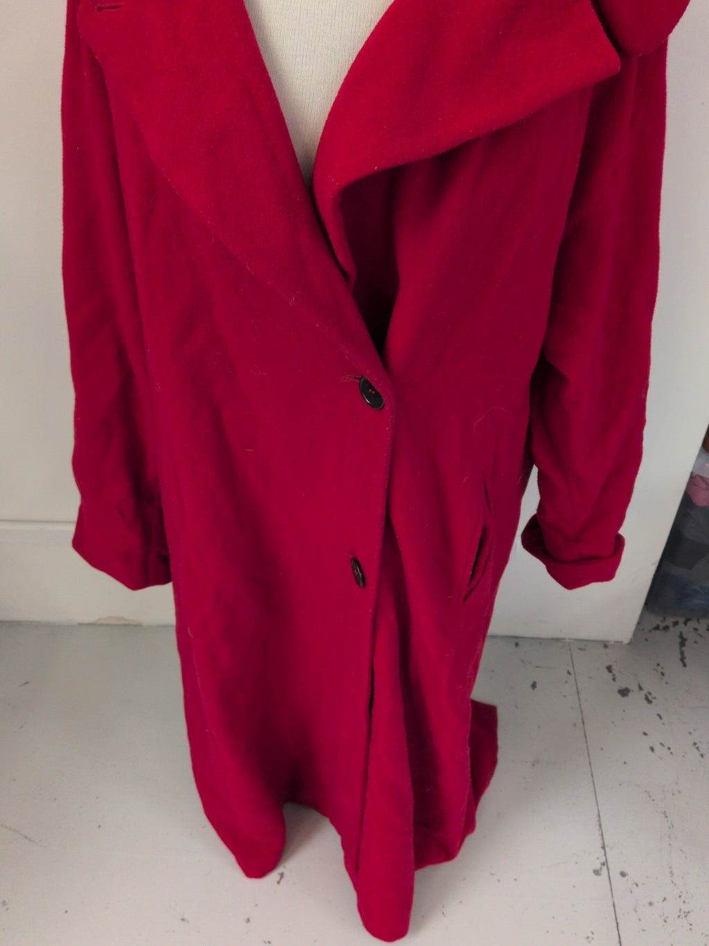 Pta XL Red Wool Long Length Lined Jacket