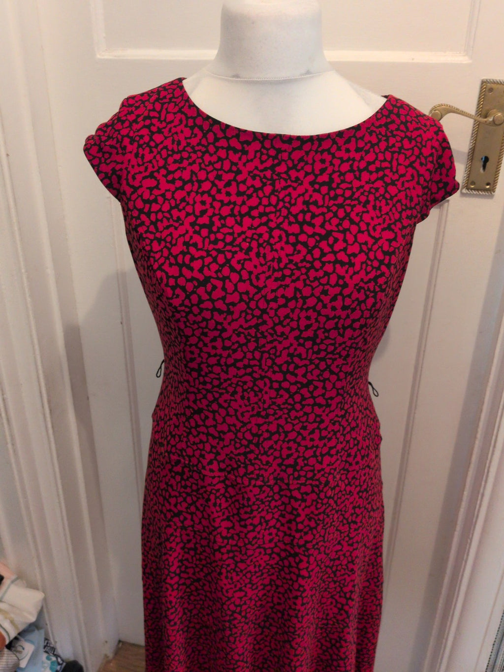Anne Klein 8 Red And Black Leopard Print Pattern Cap Sleeve Midi-Long Dress