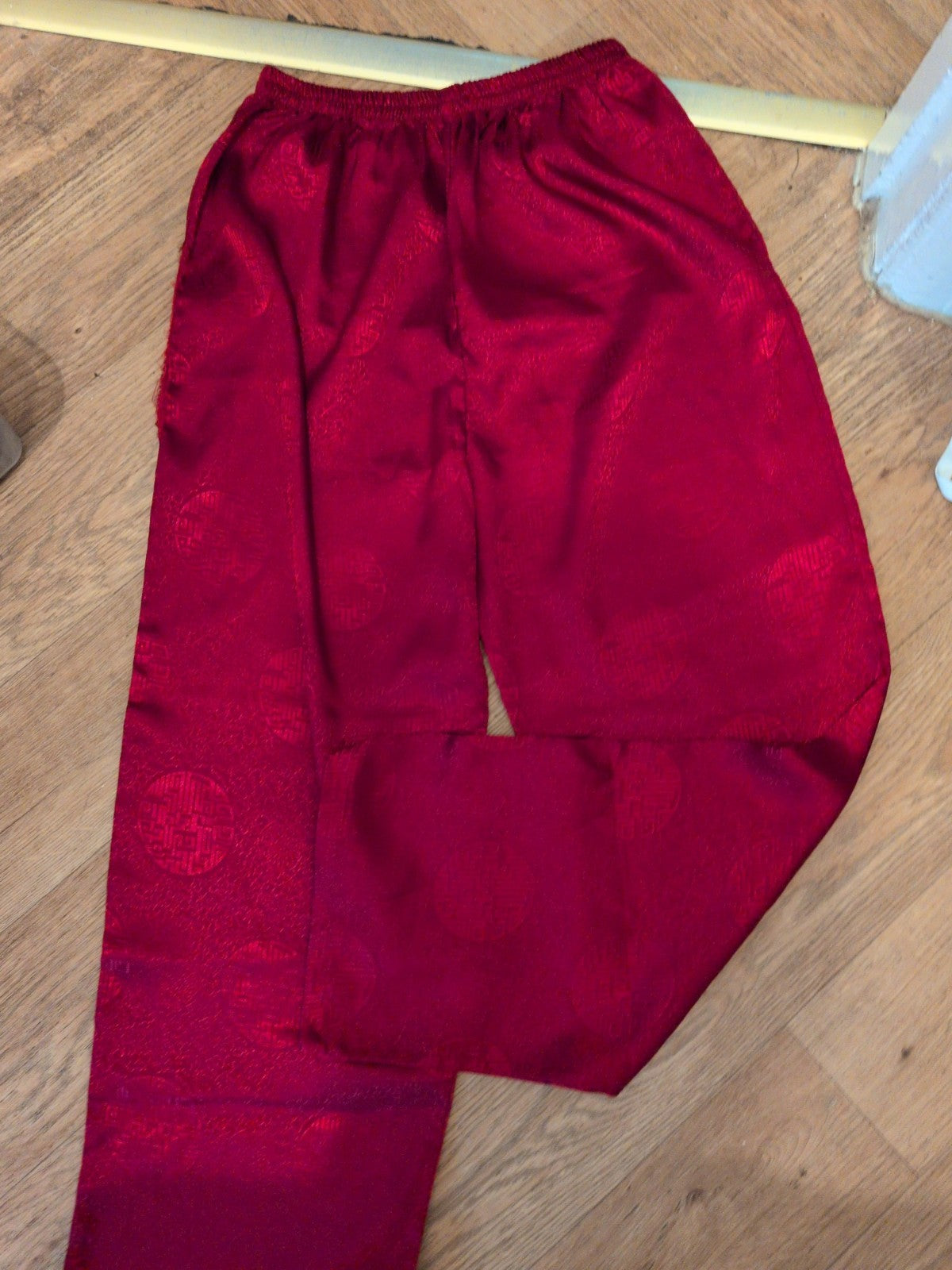 2XL Red Patterned "Satin" Style Elasticated Trousers