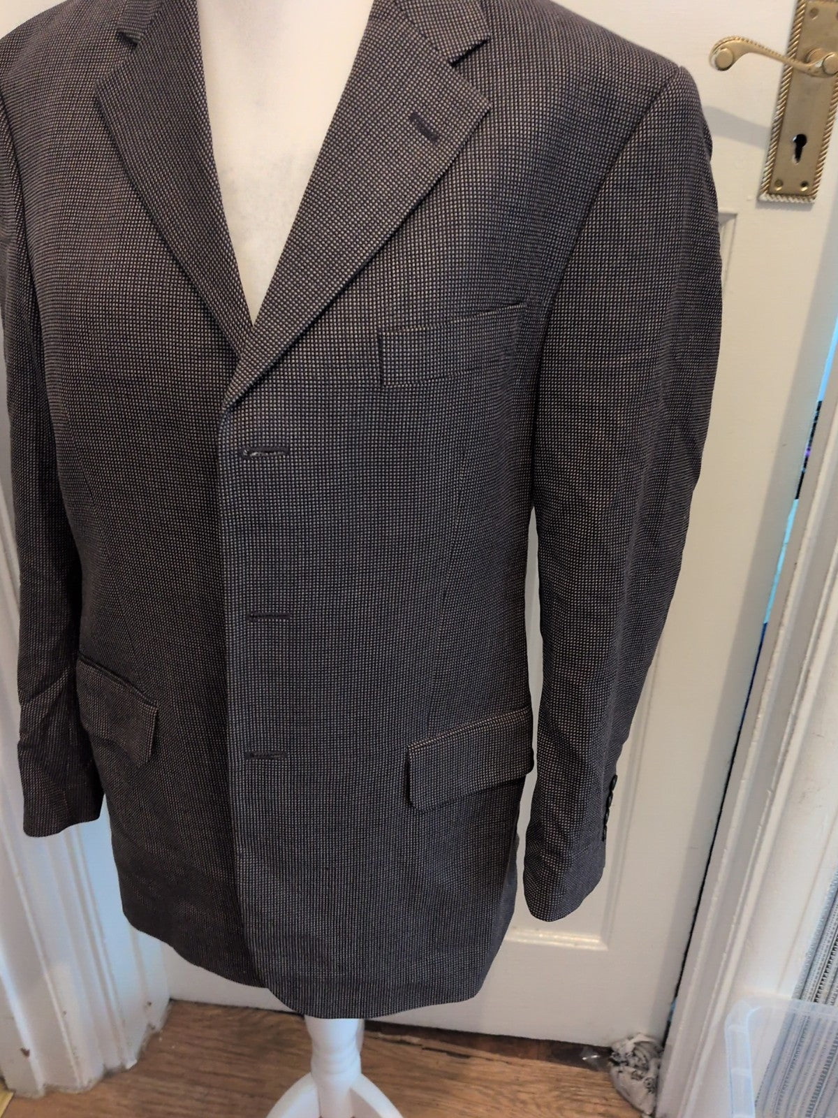 Marks And Spencer 40M Navy Beige Dotty Silk And Wool Suit Jacket