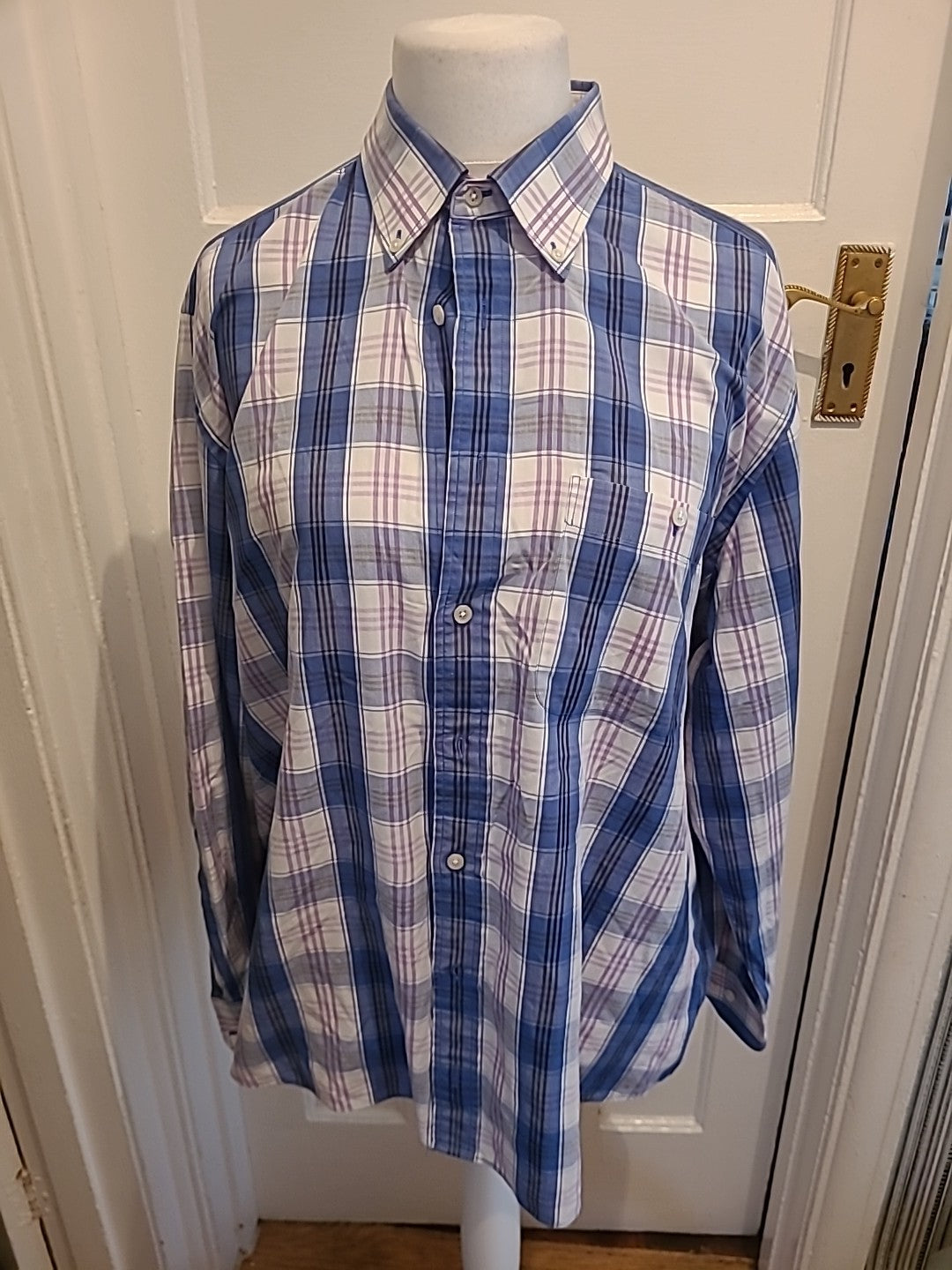Mens Dustin Size XL Blue Check Long Sleeved Shirt