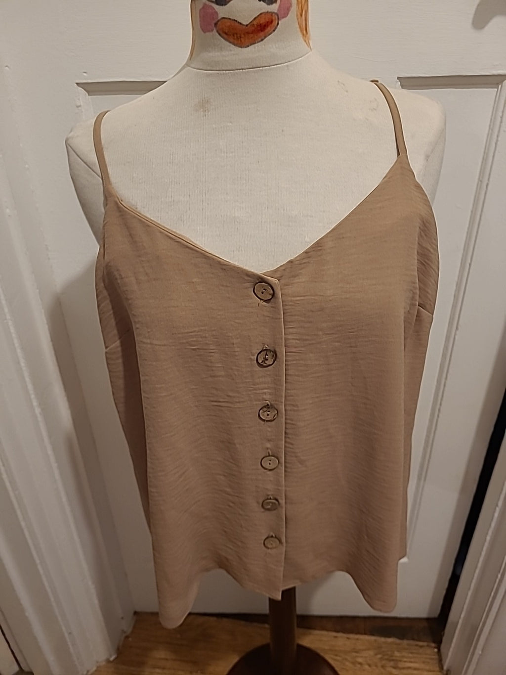 Ladies New Look Size 14 Brown Buttoned Sleeveless Blouse