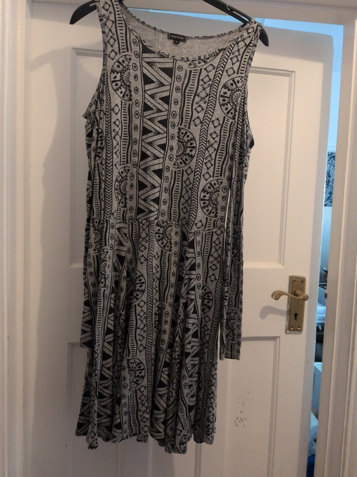 River Island 10 Grey And Black Open Shoulder Dress