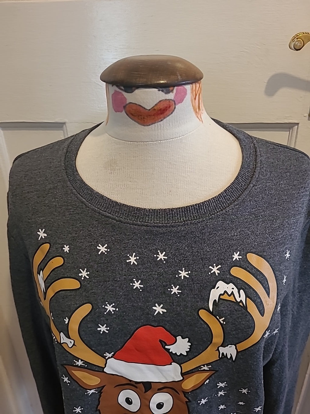 Mens Peacocks Size Medium Grey Reindeer Pullover Jumper