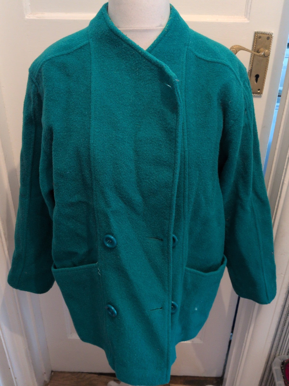 16 Teal Wool Lined Jacket Buttoned