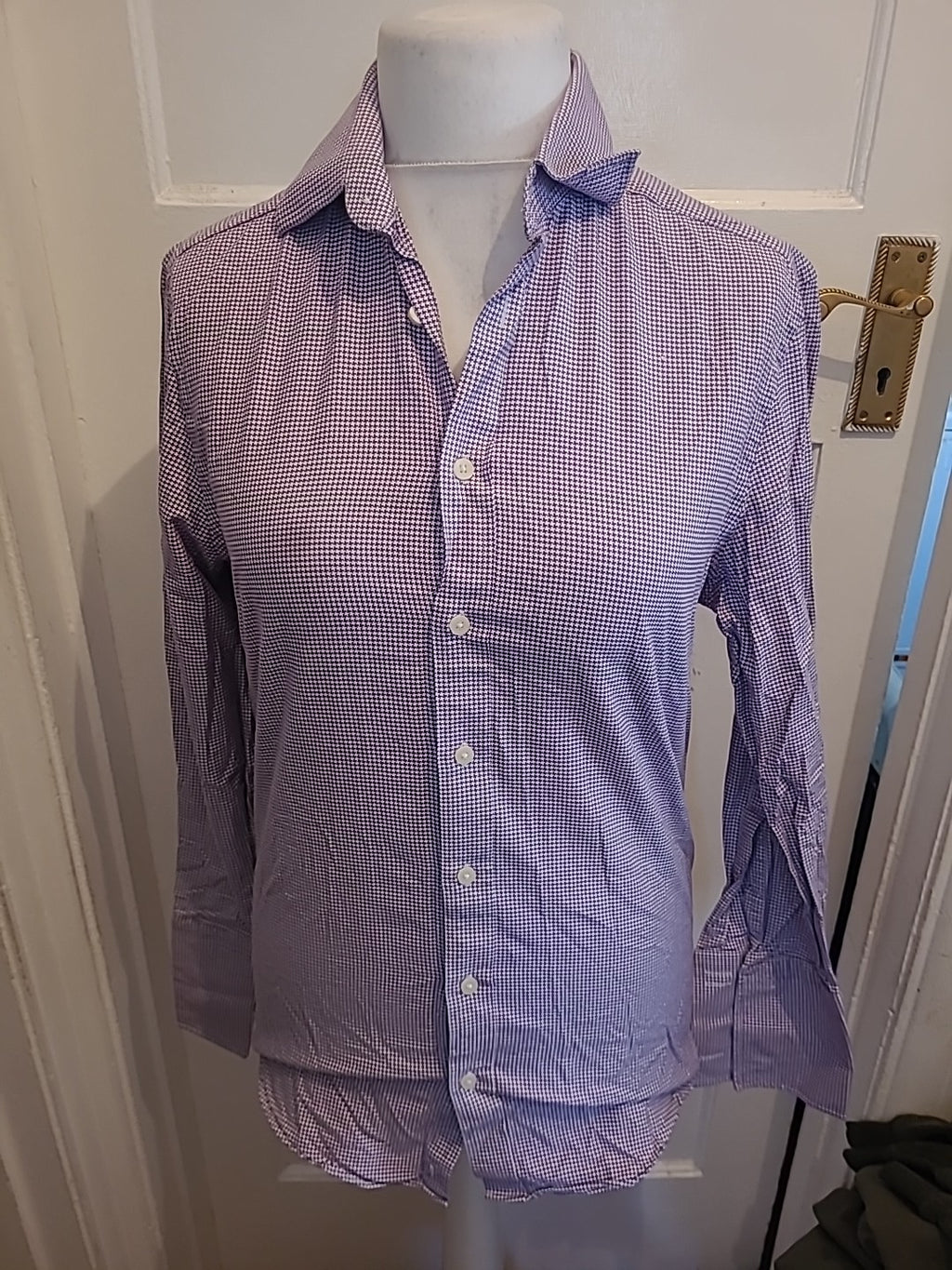 Mens Charles Tyrwhitt Size 15" Purple/White Slim Fit Long Sleeved Shirt