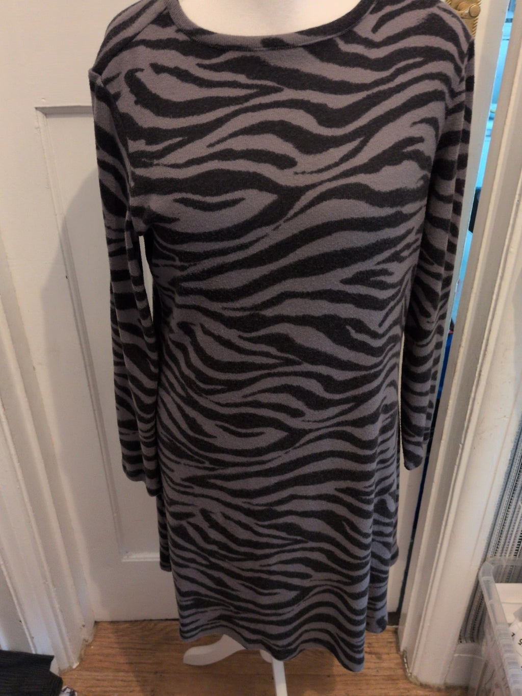 George 16 Grey And Black Zebra Print Long Sleeve Midi Dress