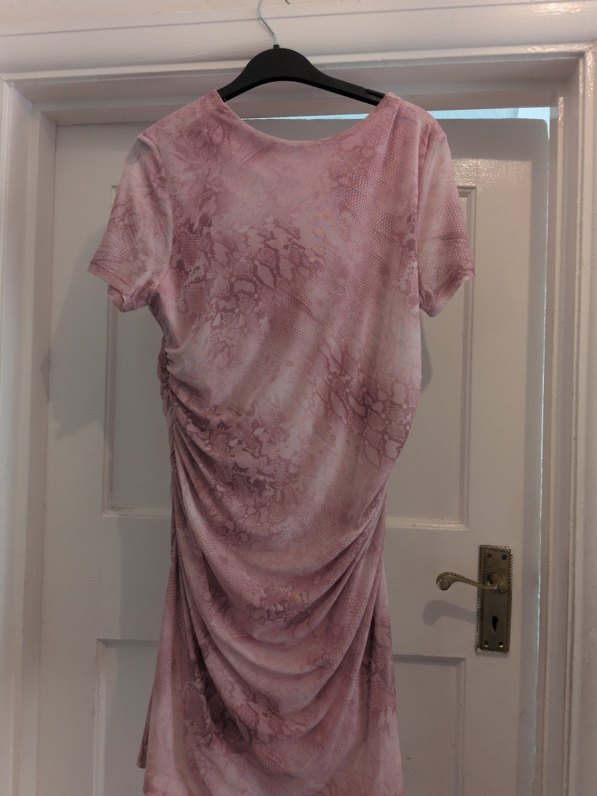 Primark Large Pink Lined Ruched Dress Short Sleeve Midi