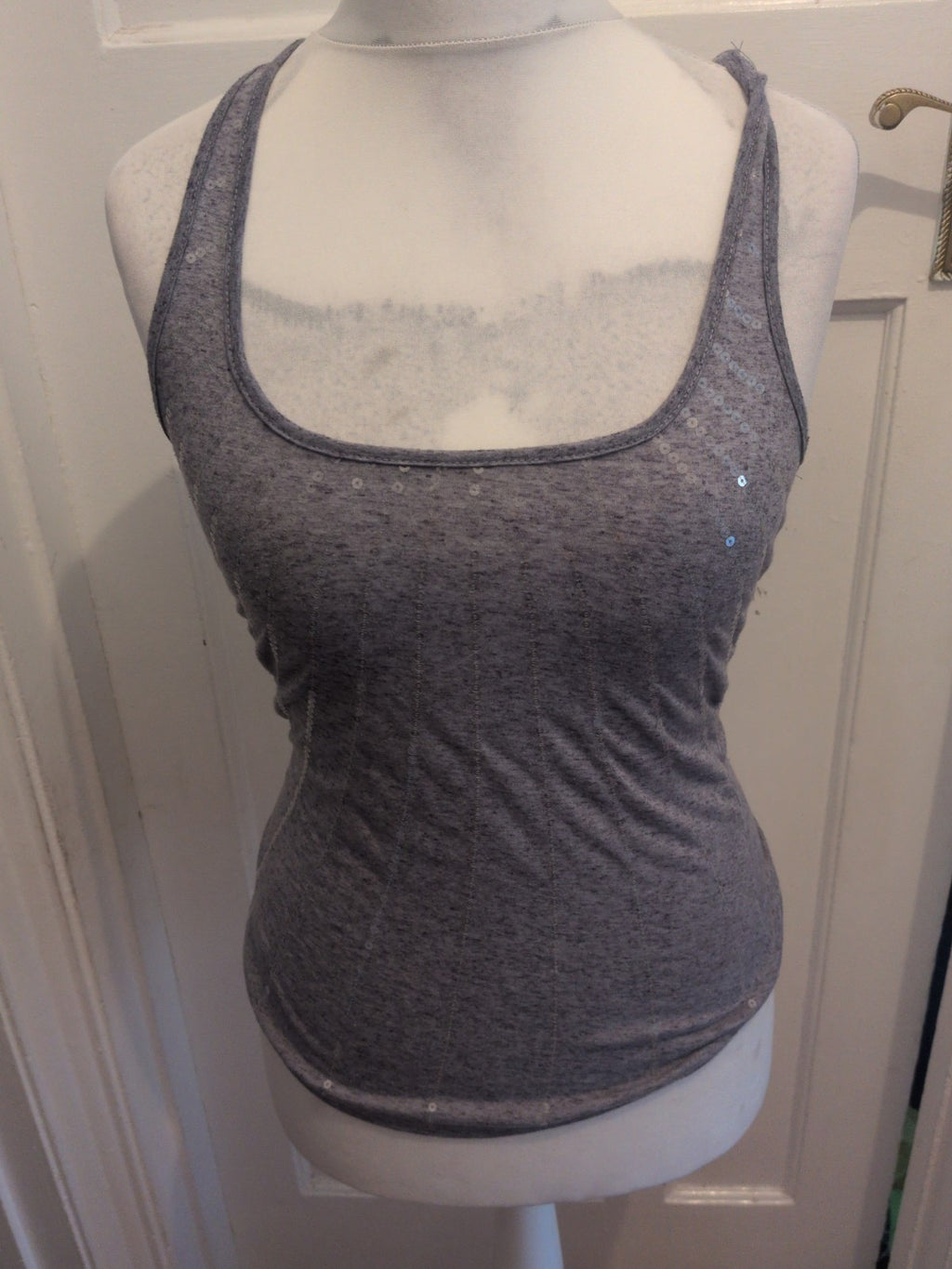 Love Hanger Small Grey Sleeveless Sequin Vest Tank Top