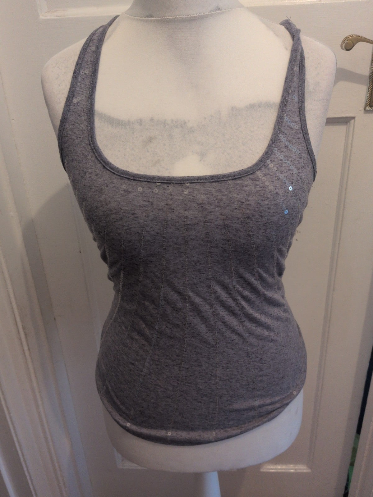 Love Hanger Small Grey Sleeveless Sequin Vest Tank Top