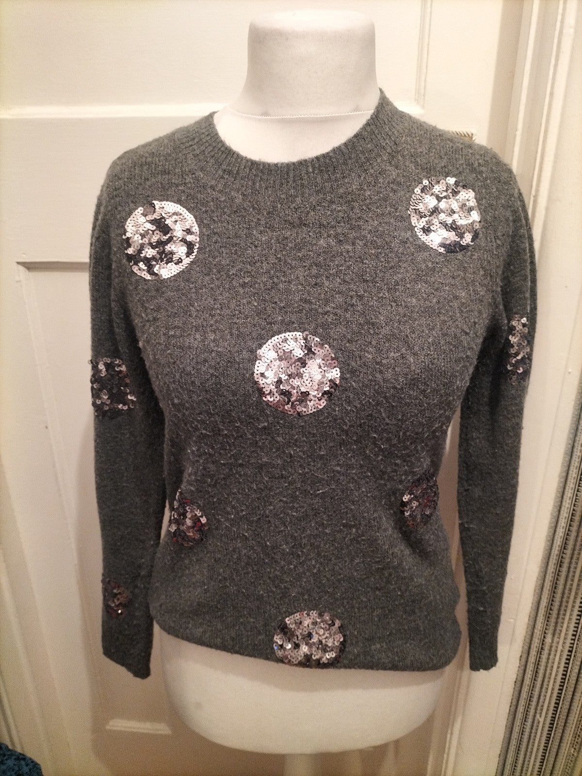 Tu 10 Grey And Silver Sequin Long Sleeved Jumper