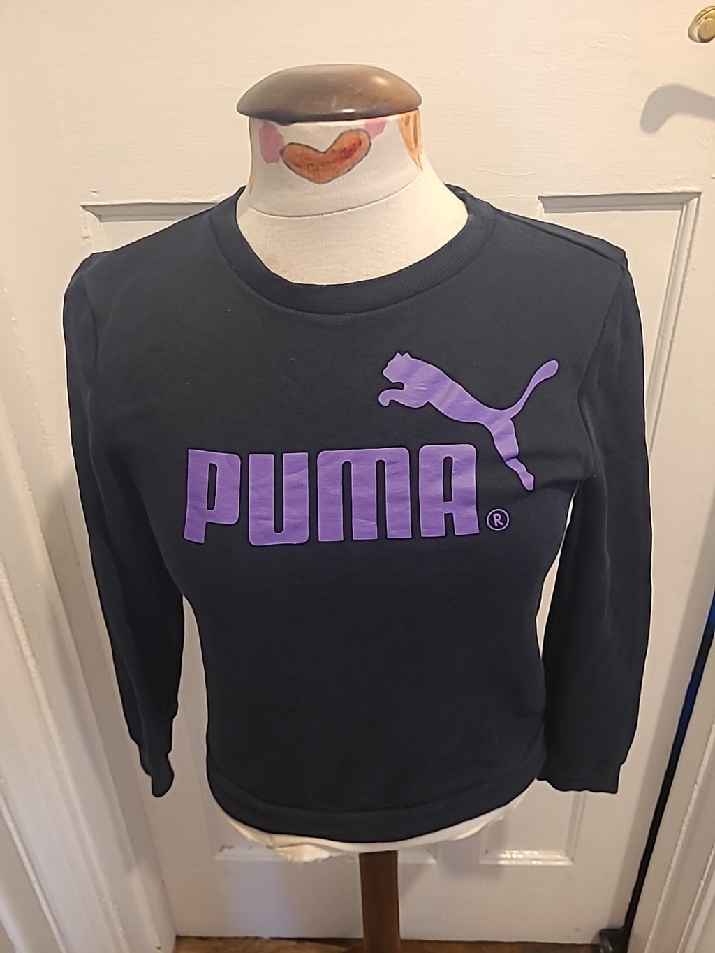 Ladies Puma Size 30/32 Bust Black Purple Long Sleeved Sweatshirt