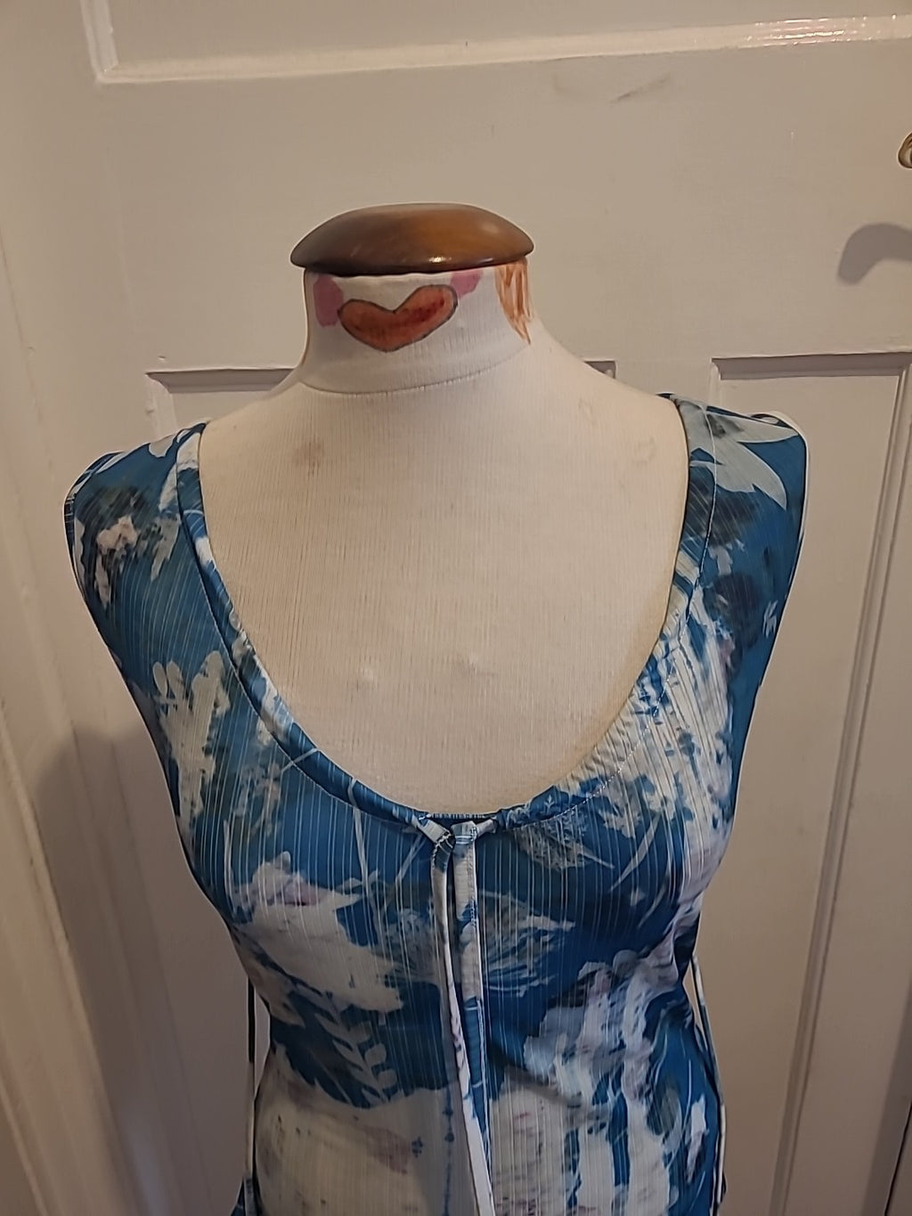 Ladies Next Size 8 Blue/White/Grey Scoop Neck Longline Top