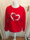 Ladies Large Red Love heart Print Pullover Jumper