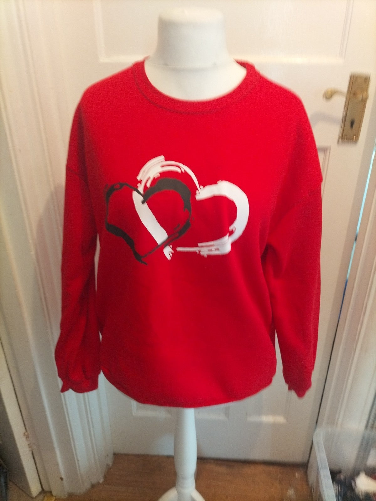 Ladies Large Red Love heart Print Pullover Jumper