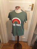Ladies Shein Size M Green "Good Vibes" Short Sleeved Tshirt
