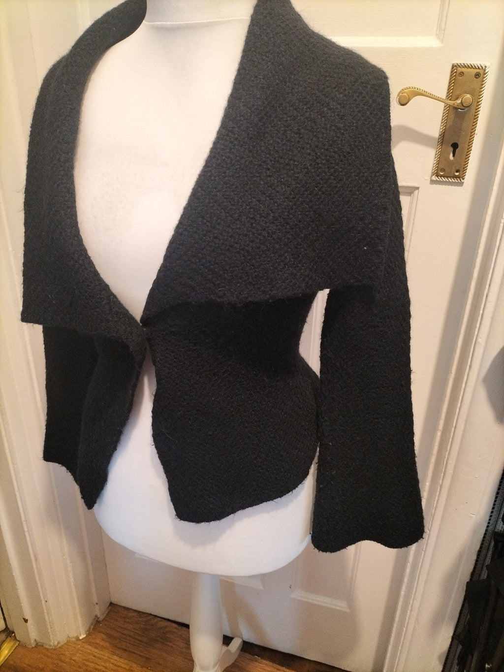 Ladies Marks And Spencer Size 8 Black Long Sleeved V Neck Collared Cardigan