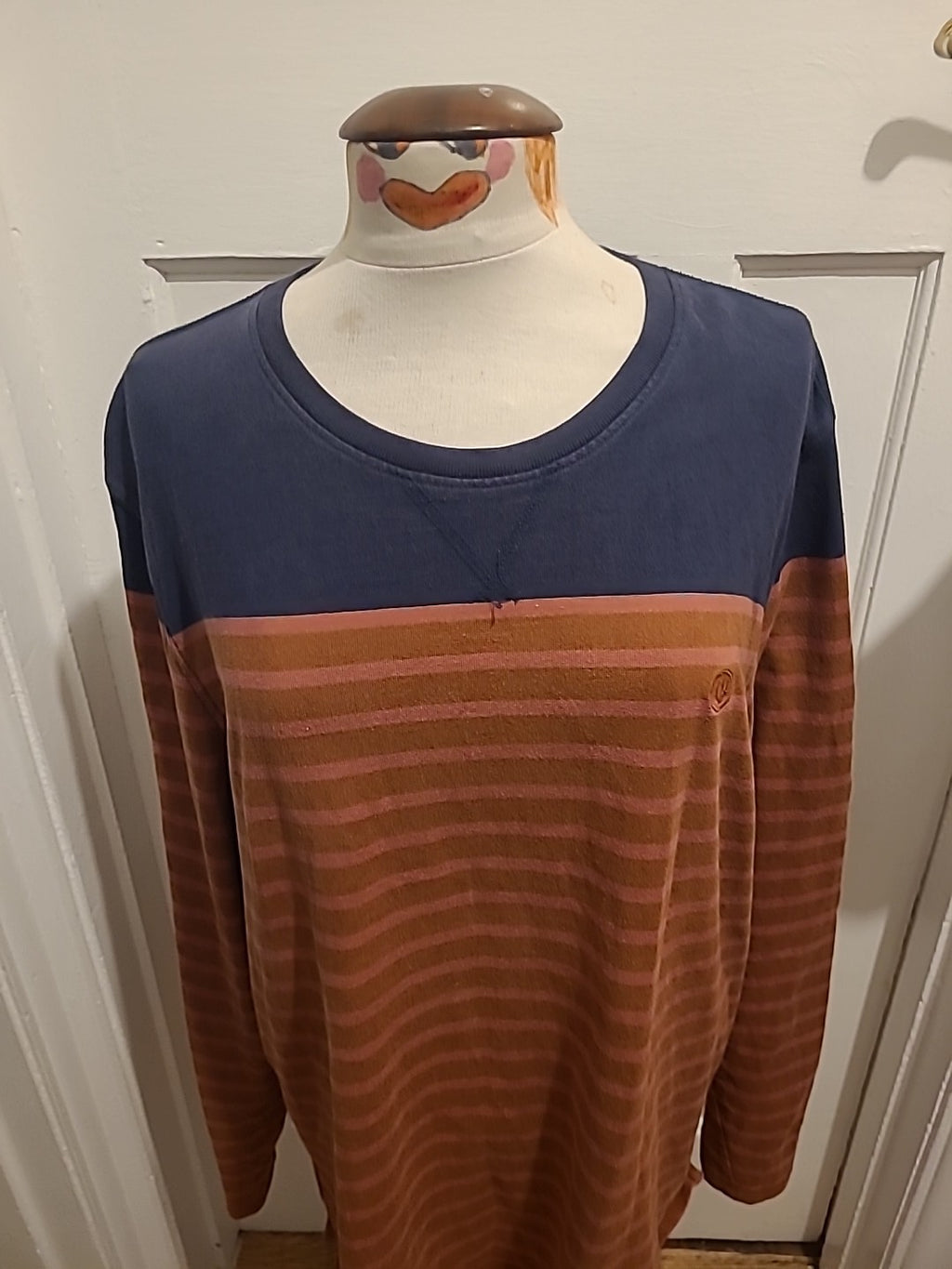 Mens Fat Face Size 2XL Brown/Pink And Navy Long Sleeved Pullover Jumper