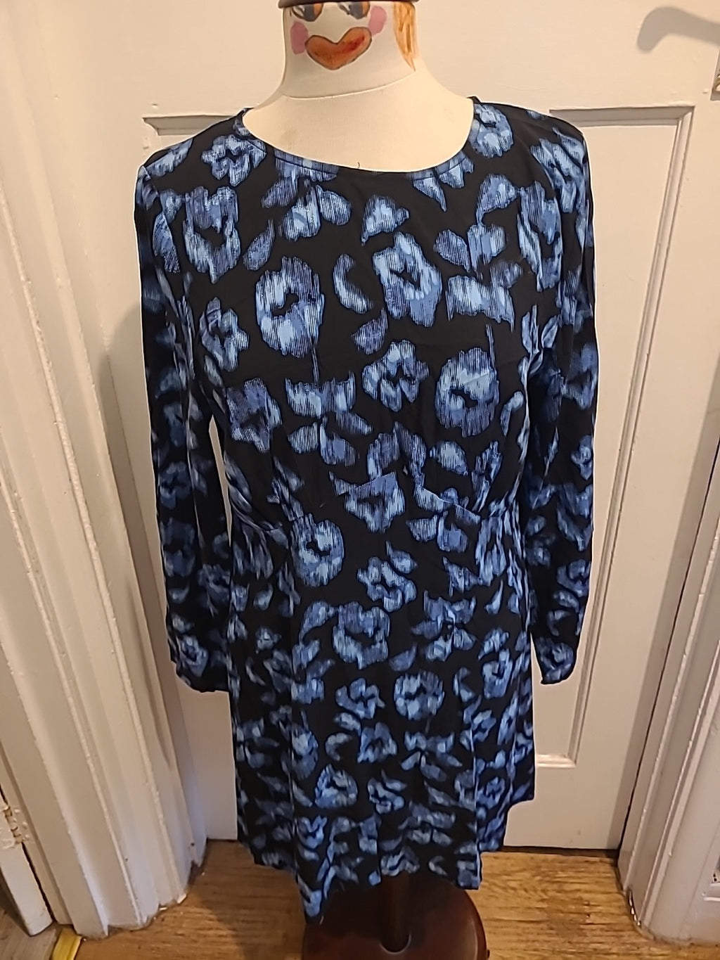 Ladies Peacocks Size 14 Blue And Black Long Sleeved Dress