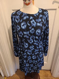 Ladies Peacocks Size 14 Blue And Black Long Sleeved Dress